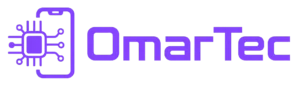 Logotipo con tipografía morada OmarTec