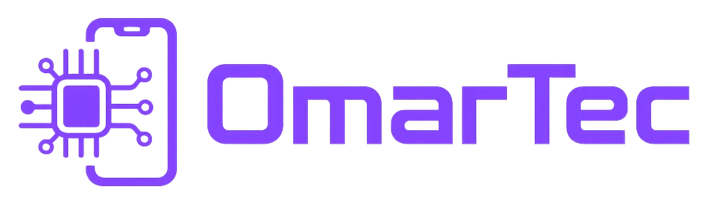 Logotipo con tipografía morada OmarTec